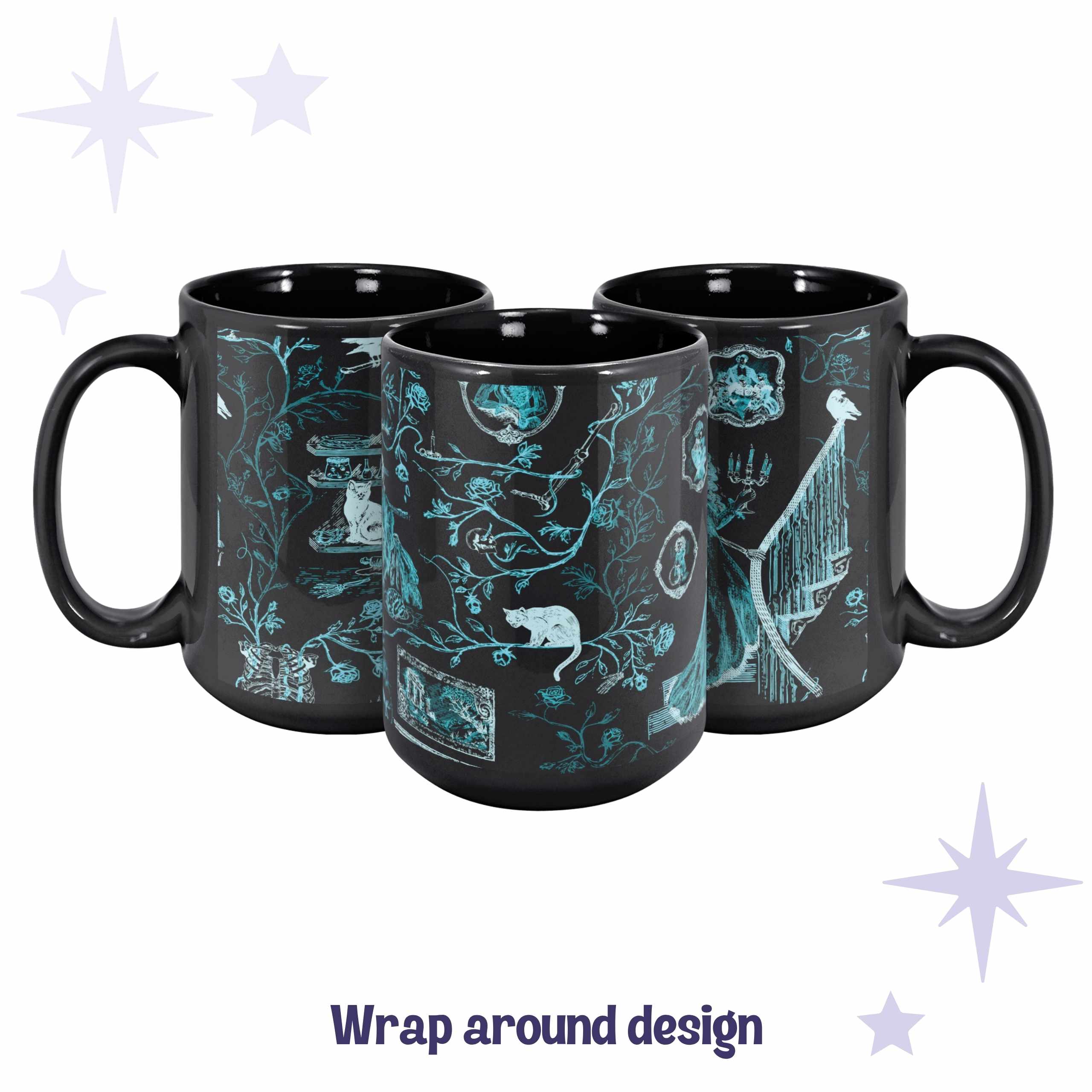 Domestic Zombie Toile Mug, Neon Cyan