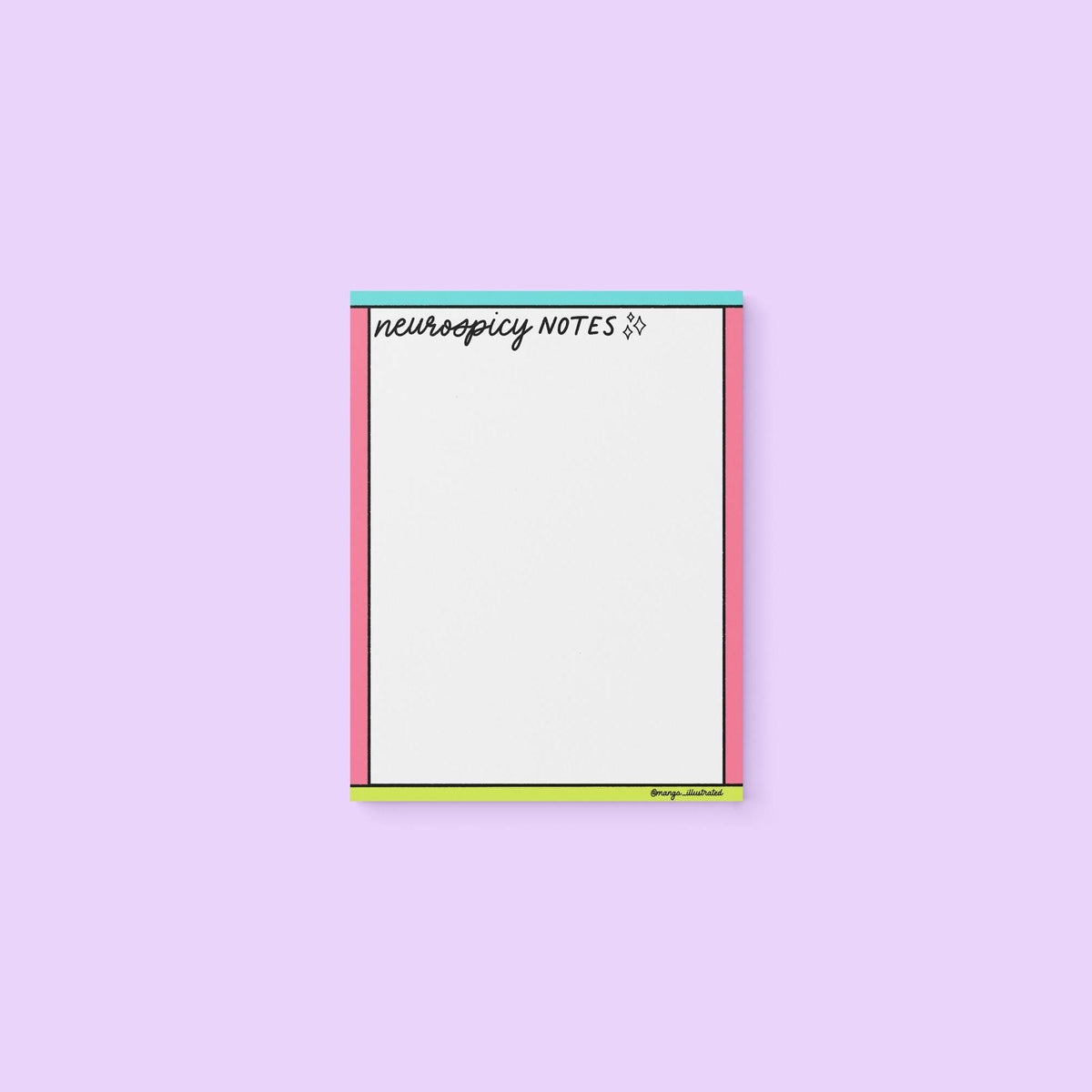 Neurospicy notes notepad — small hand lettered brain dump notepad for neurodivergent brains, 4.25x5.5 inches, by MangoIllustrated