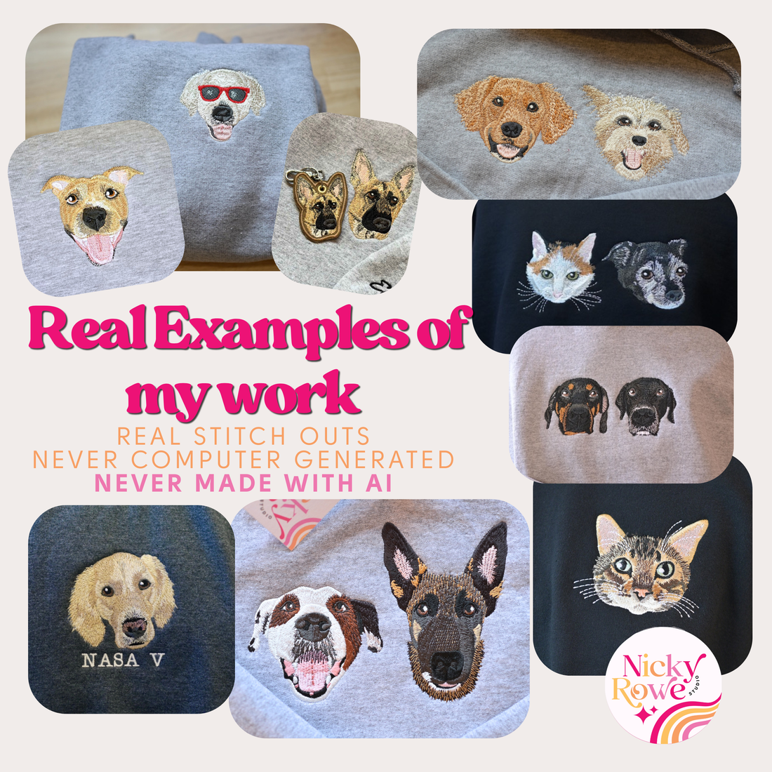 Custom Pet Portrait Embroidery on Crew Sweatshirt or Hoodie - $5 Donation to Caitie&