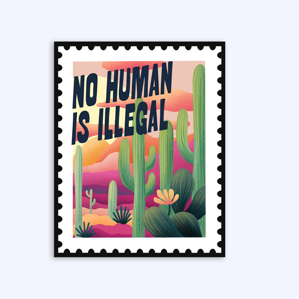 sticker in the shape of a stamp with cacti and &