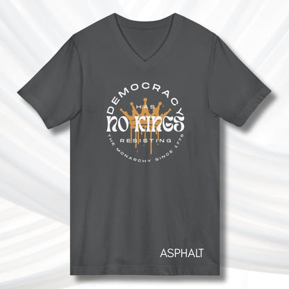 no-kings-protest-v-neck-unisex-tshirt-patriotic-activist-apparel-democratic-activism-rally-graphic-tee-asphalt