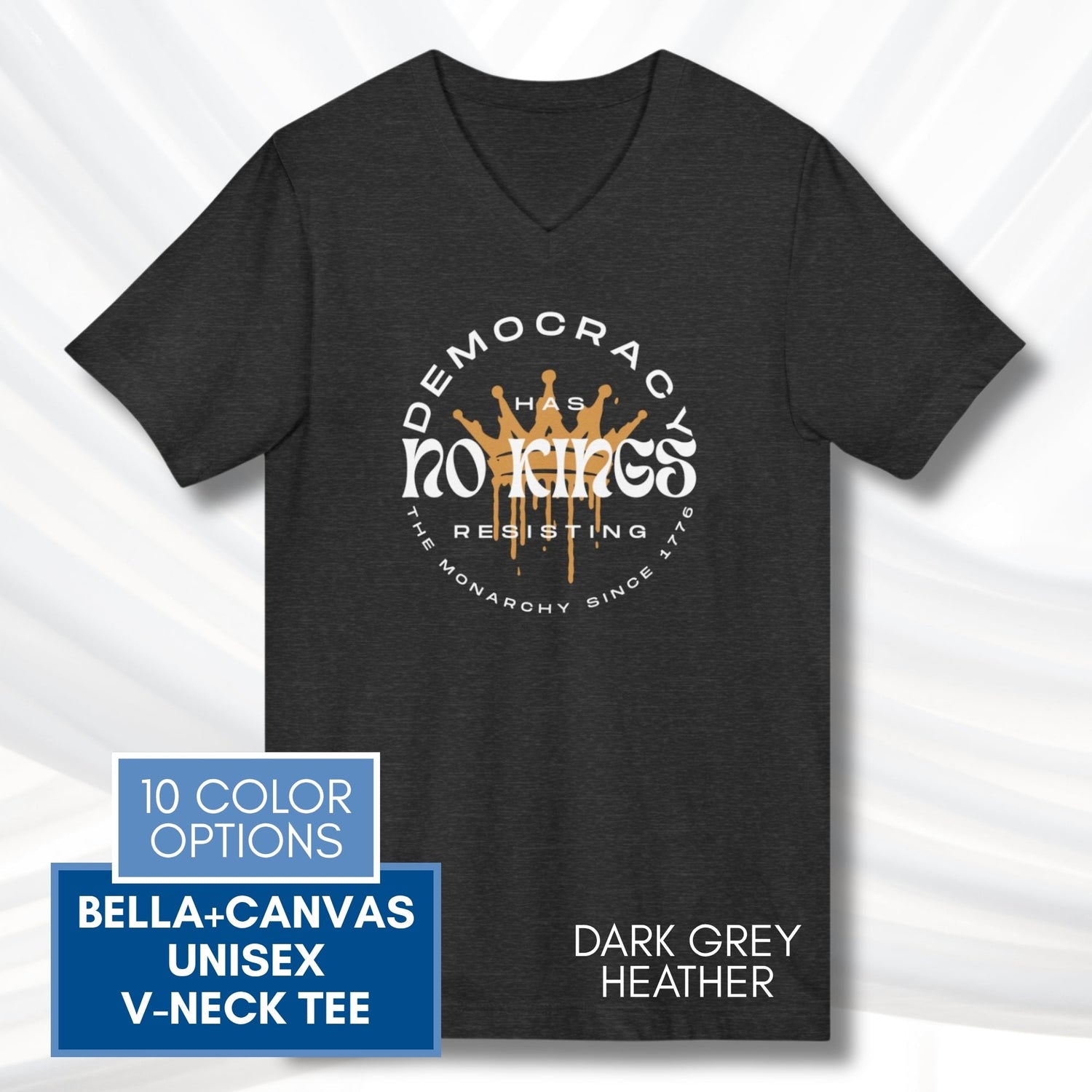 no-kings-protest-v-neck-unisex-tshirt-patriotic-activist-apparel-democratic-activism-rally-graphic-tee-dark-grey-heather