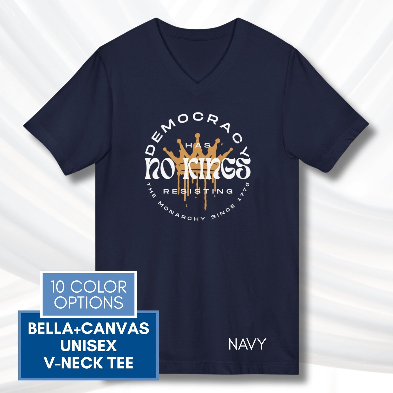 no-kings-protest-v-neck-unisex-tshirt-patriotic-activist-apparel-democratic-activism-rally-graphic-tee-navy
