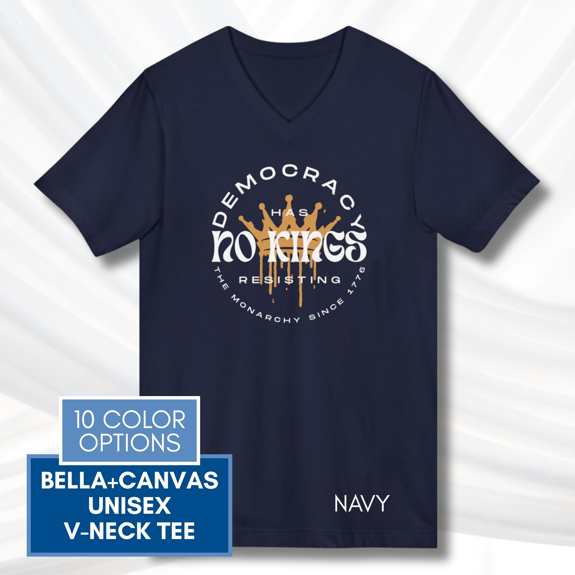 no-kings-protest-v-neck-unisex-tshirt-patriotic-activist-apparel-democratic-activism-rally-graphic-tee-navy