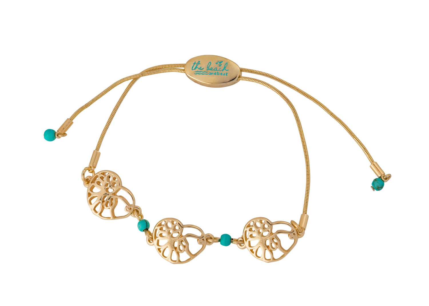 ocracoke  triple slider bracelet with atlantic natica shells with turquoise accents  tbabbr0007-gold