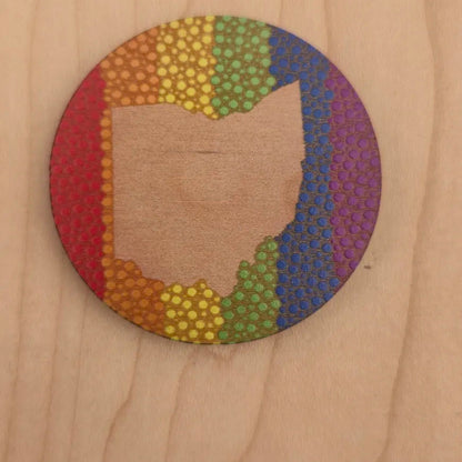 Ohio Rainbow Pride Border cherry wood magnet sample from Pride wholesale pack