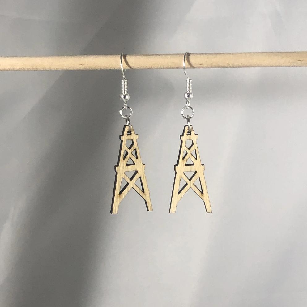 Oil Derricks Wooden Dangle Earrings - - Cate&