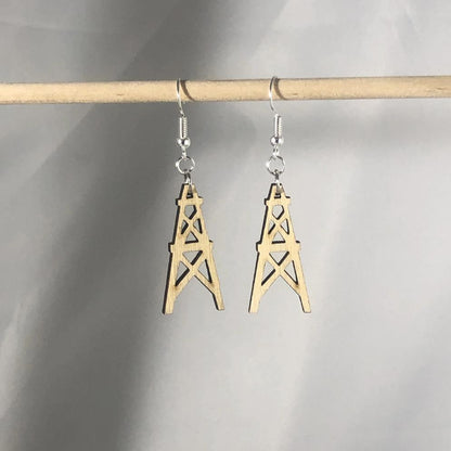 Oil Derricks Wooden Dangle Earrings - - Cate&