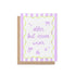 Pastel purple and white striped birthday card with the phrase "older but never wiser" in playful lavender script, featuring cute bow, star, and cake doodles, bordered by a wavy lime green frame, paired with a kraft envelope – perfect funny card for birthdays.