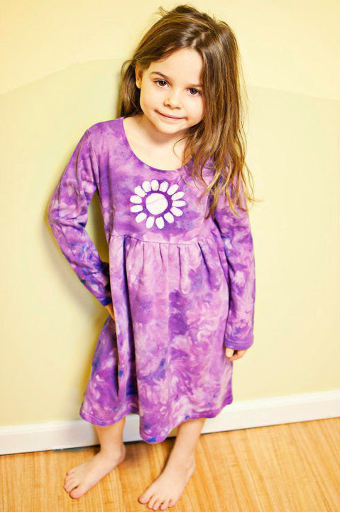Girls Peace Sign and Tie Dye Dress, Long Sleeves