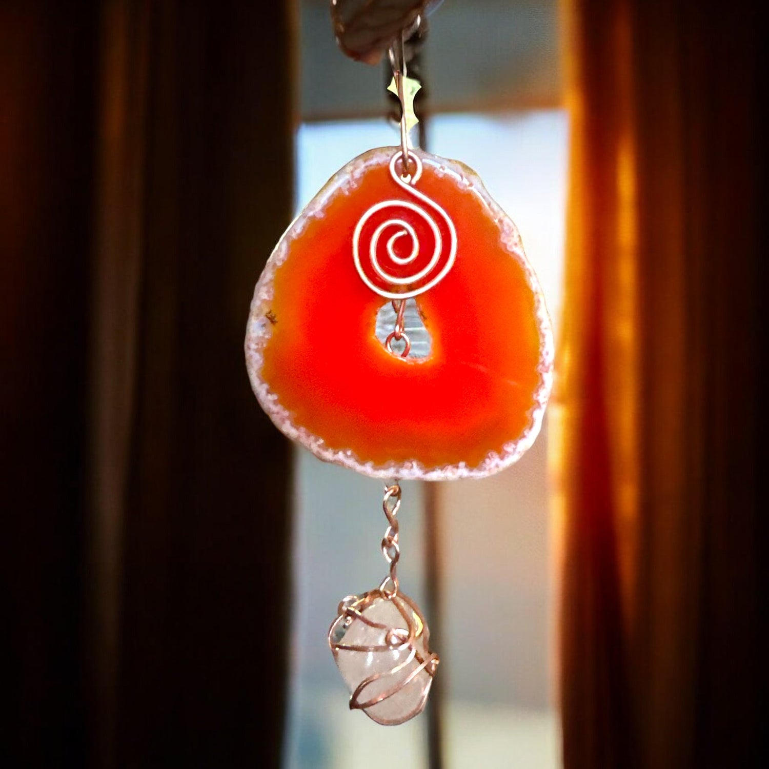 Crystals “Suncatcher”, Copper wrapped Crystals &amp; Agate Hangings