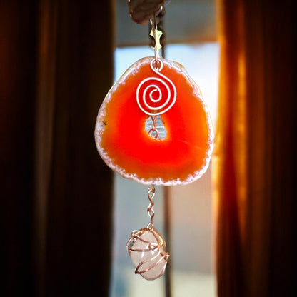 Crystals “Suncatcher”, Copper wrapped Crystals &amp; Agate Hangings