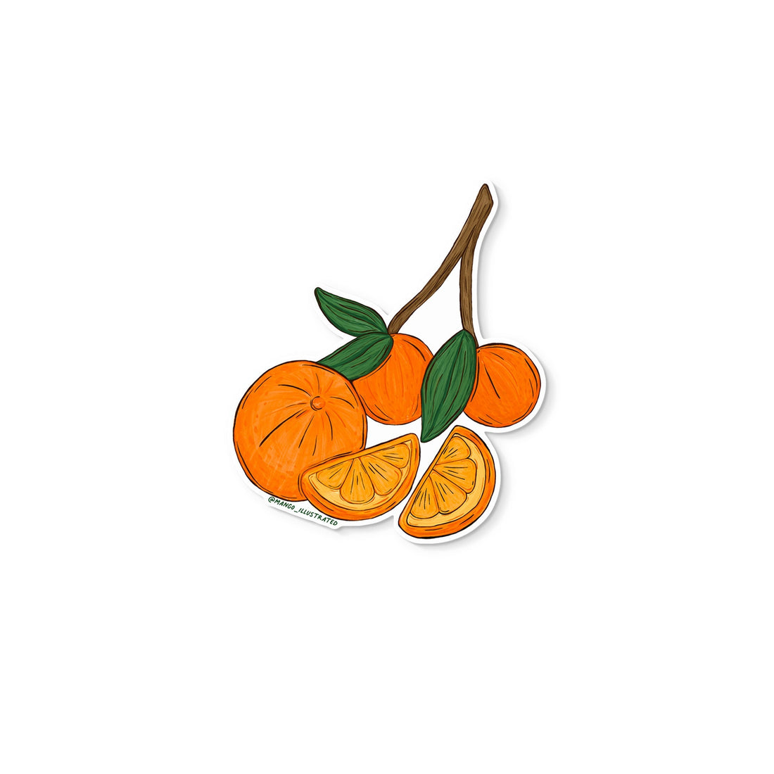 Oranges sticker flat lay — bright citrus fruit vinyl sticker for water bottles, laptops and journals by indie artist MangoIllustrated