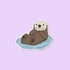Illustrated vinyl sticker of a cute otter floating on its back in blue water.