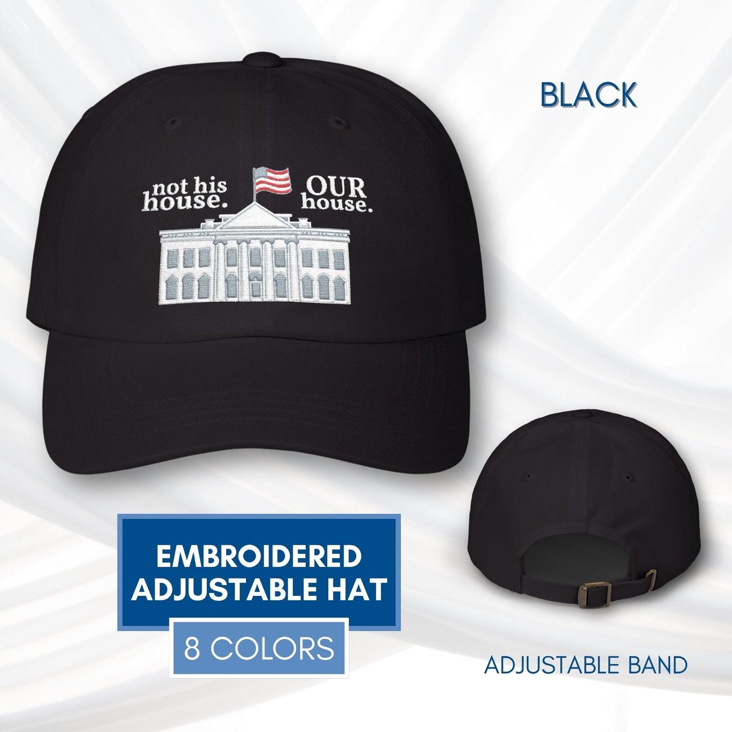 our-house-white-house-illustration-dad-cap-anti-trump-patriotic-baseball-hat-black