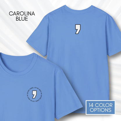 oxford-comma-unisex-crewneck-tshirt-literary-apparel-english-language-tee-teacher-gift-language-arts-carolina-blue