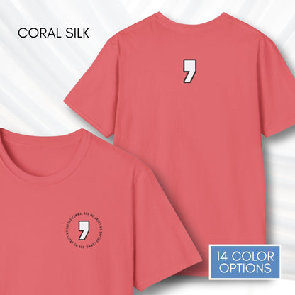 oxford-comma-unisex-crewneck-tshirt-literary-apparel-english-language-tee-teacher-gift-language-arts-coral-silk