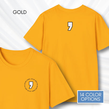 oxford-comma-unisex-crewneck-tshirt-literary-apparel-english-language-tee-teacher-gift-language-arts-gold