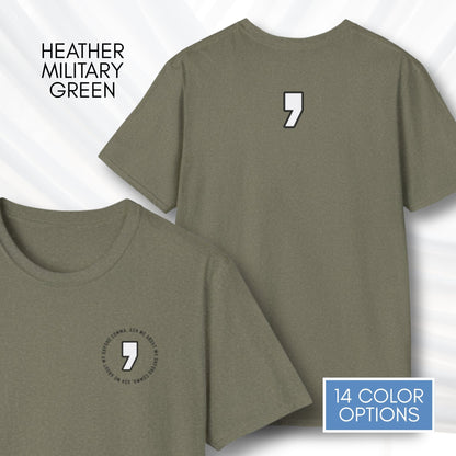 oxford-comma-unisex-crewneck-tshirt-literary-apparel-english-language-tee-teacher-gift-language-arts-heather-military-green