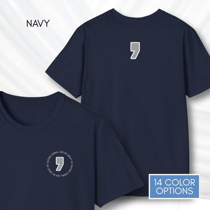 oxford-comma-unisex-crewneck-tshirt-literary-apparel-english-language-tee-teacher-gift-language-arts-navy