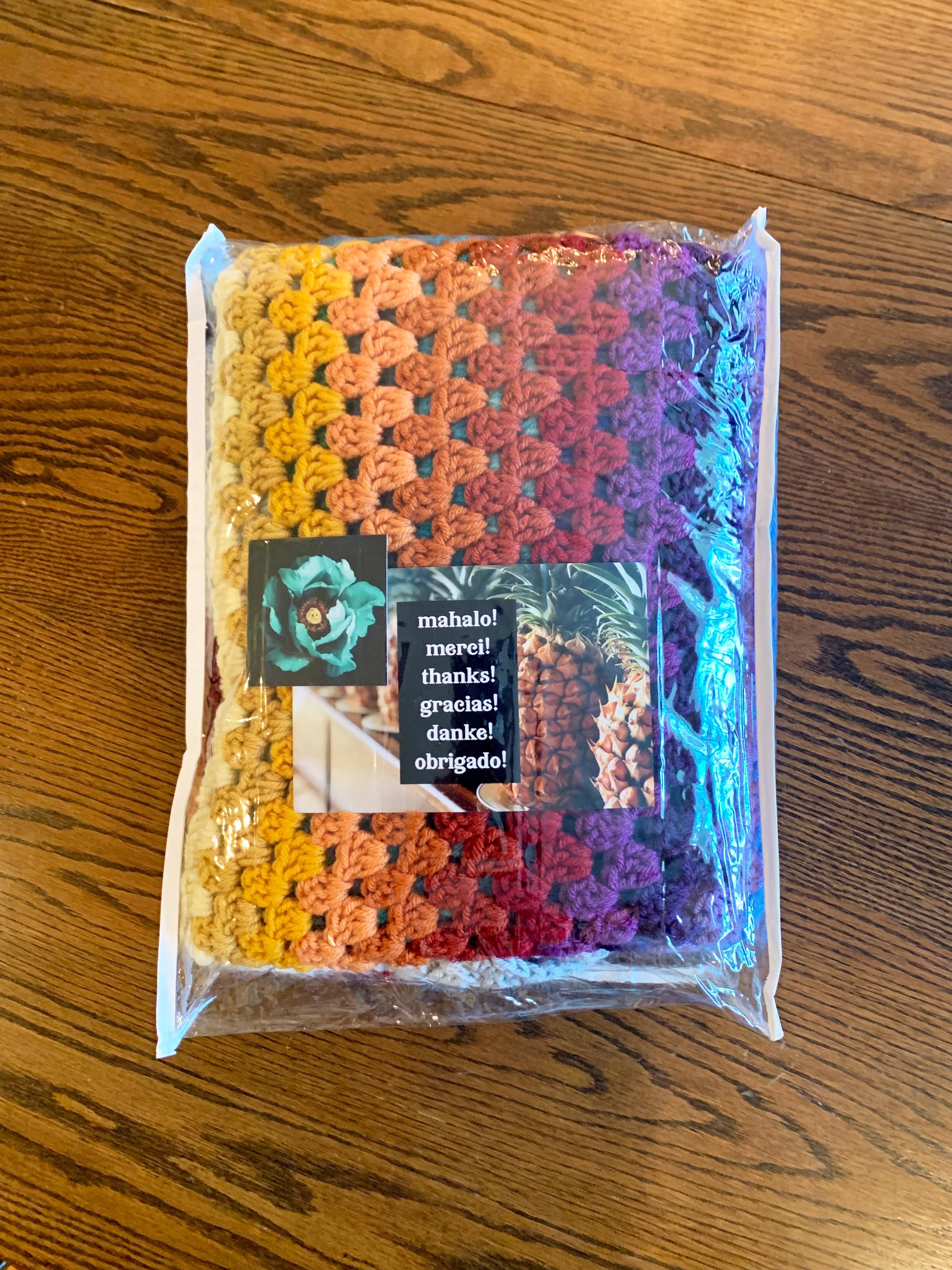 46x66 Handmade Lightweight Crocheted Afghan | Old World Dutch Traditional Handiwork - Big Rainbow Granny Squares | Free Shipping!