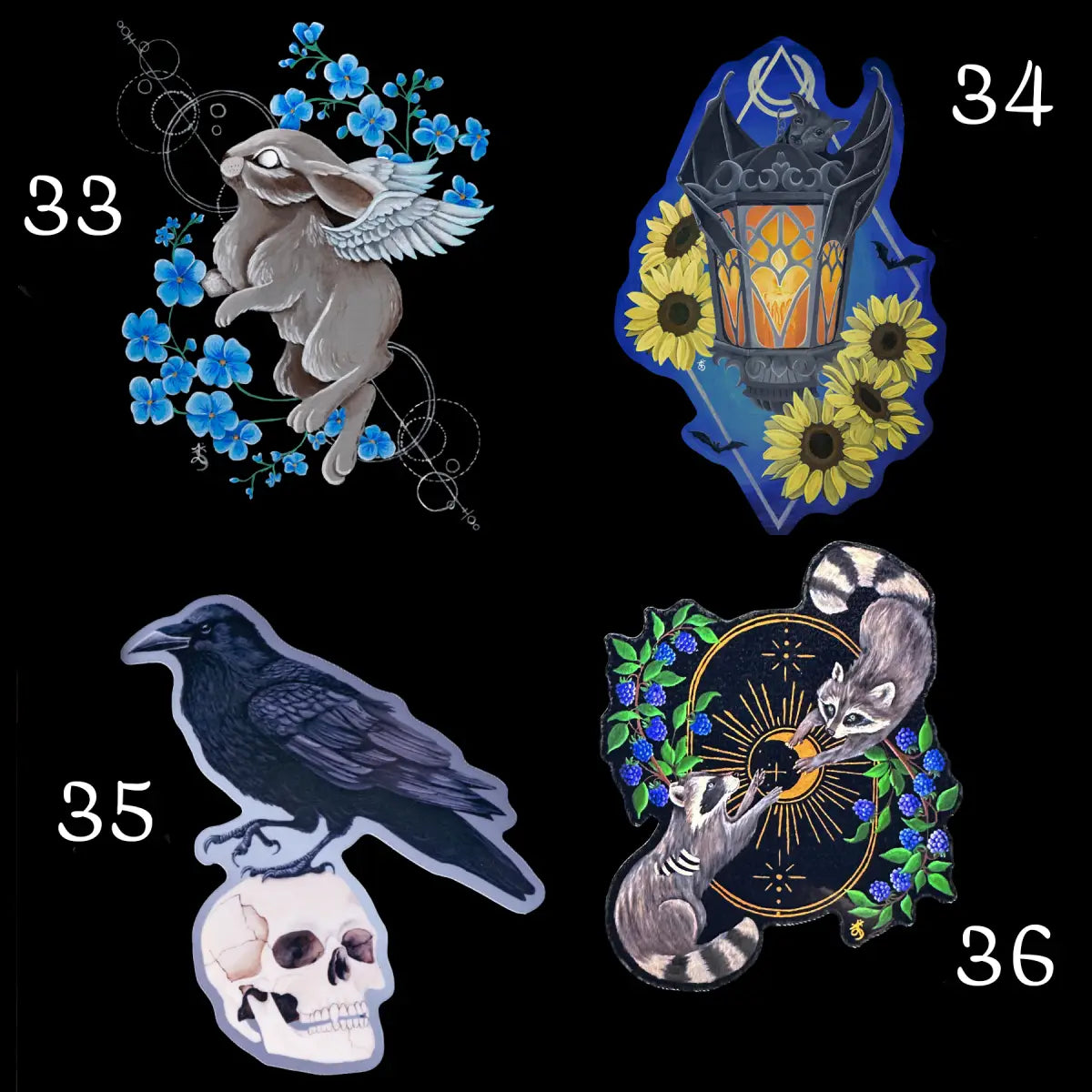 Set of Three Stickers, Dark Fantasy and Gothic Original Paintings