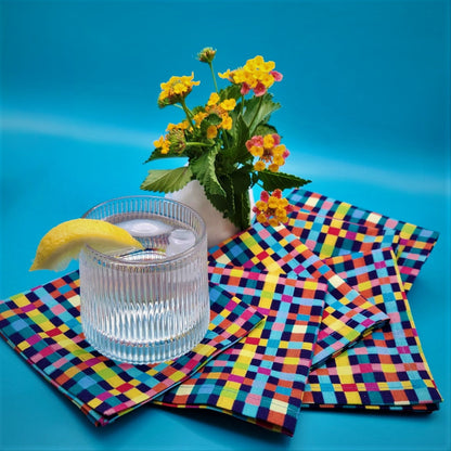 Cocktail Napkins - 100% Cotton - Set of 6 - Party Plaid