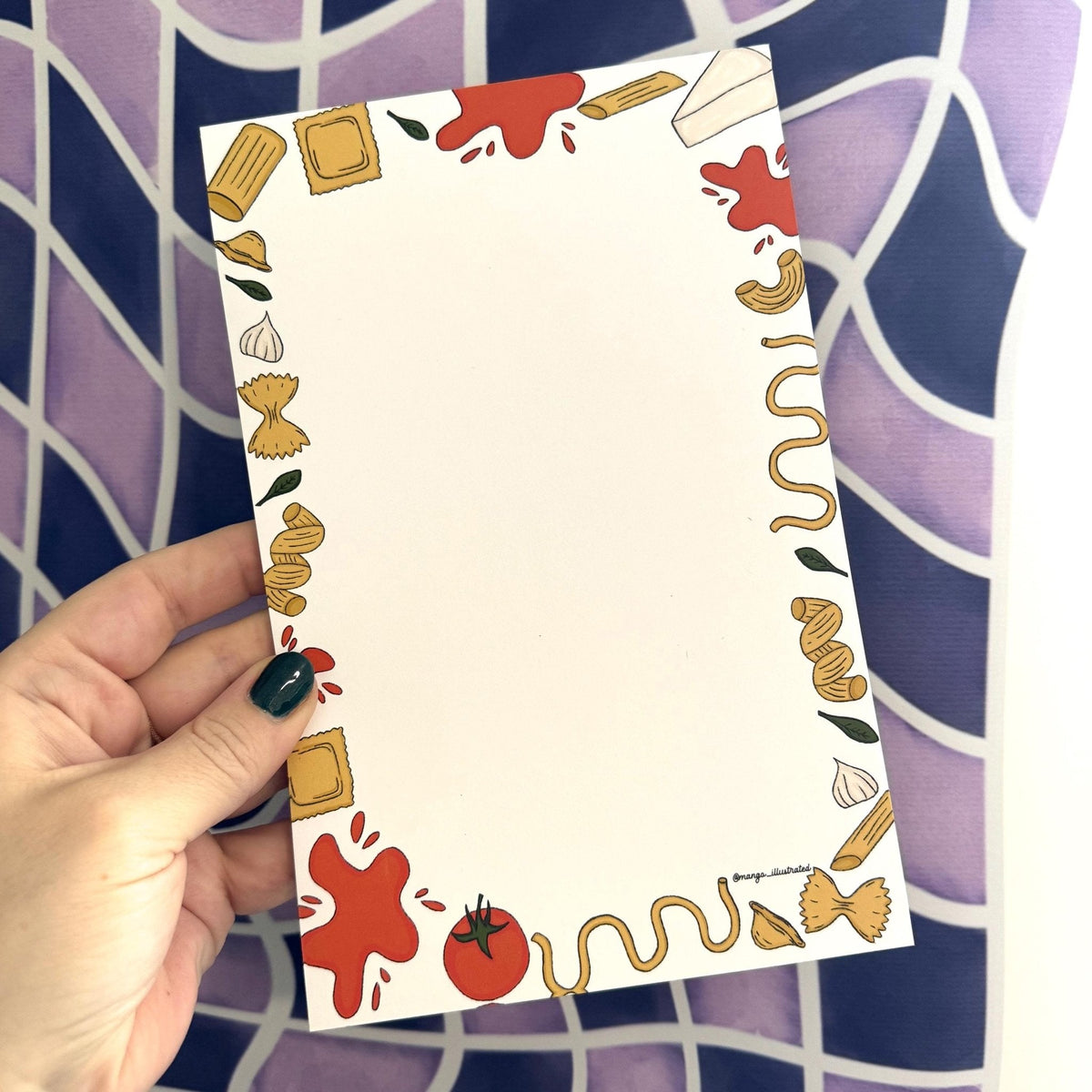 Pasta notepad — 50 tear away sheets with cardboard backing by indie artist MangoIllustrated