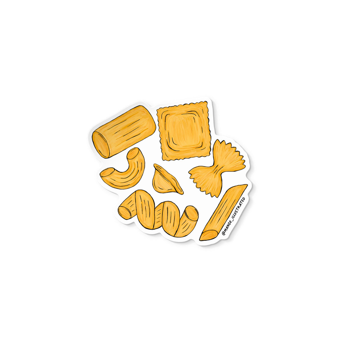Pasta sticker flat lay — Italian food and foodie vinyl sticker for laptops, water bottles and kitchen gear by indie artist MangoIllustrated