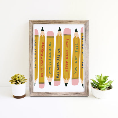 Power Up! Pencils Art Print - Small 8x10 inches Back To School Wall Art