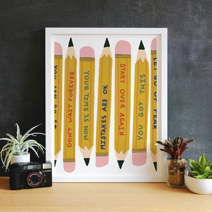 Power Up! Pencils Art Print - Small 8x10 inches Back To School Wall Art
