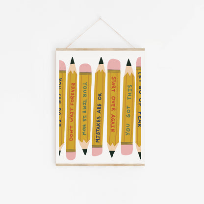 Power Up! Pencils Art Print - Small 8x10 inches Back To School Wall Art
