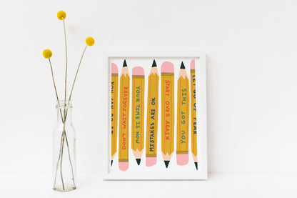 Power Up! Pencils Art Print - Small 8x10 inches Back To School Wall Art
