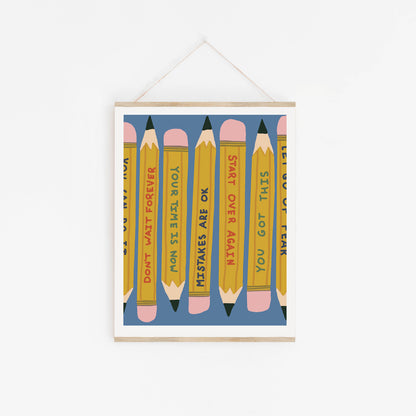 Power Up! Pencils Art Print in Blue - Small 8x10 inches
