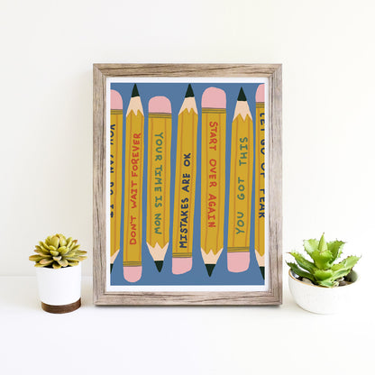 Power Up! Pencils Art Print in Blue - Small 8x10 inches