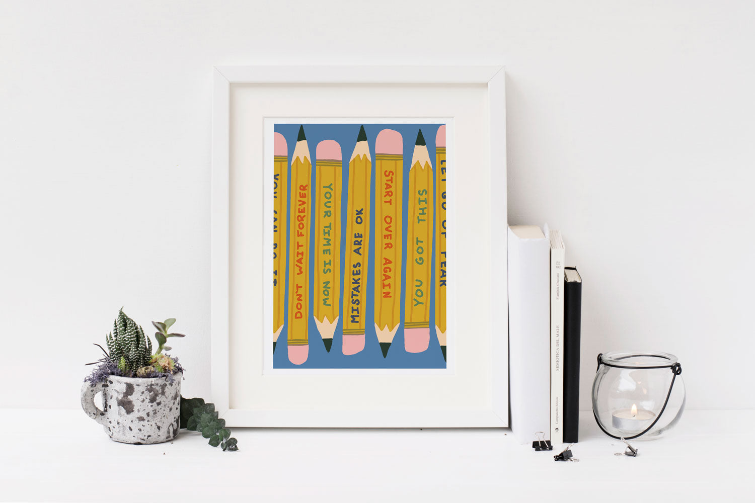 Power Up! Pencils Art Print in Blue - Small 8x10 inches