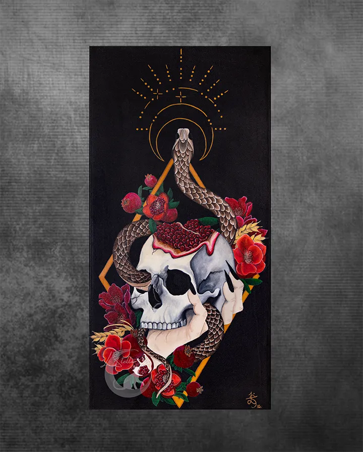 Persephone Art Print: Gothic Snake Skull Pomegranate Wall Decor