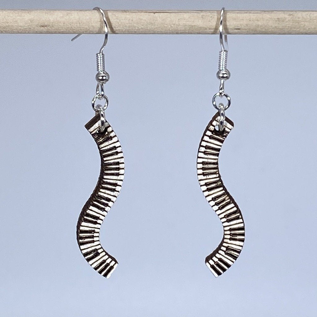 Piano Keyboard Wavy Wooden Dangle Earrings - - Cate&