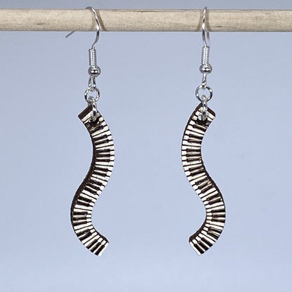 Piano Keyboard Wavy Wooden Dangle Earrings - - Cate&