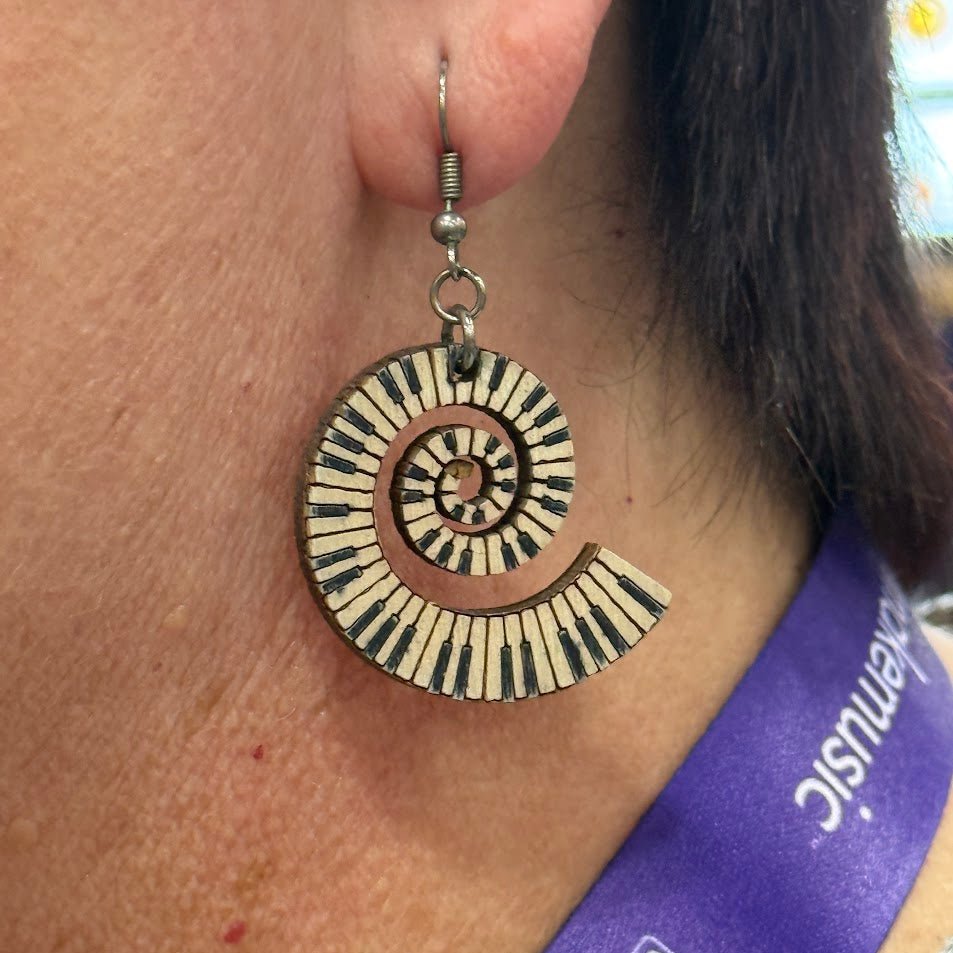 Piano Swirling Keyboard Wooden Dangle Earrings - Cate&