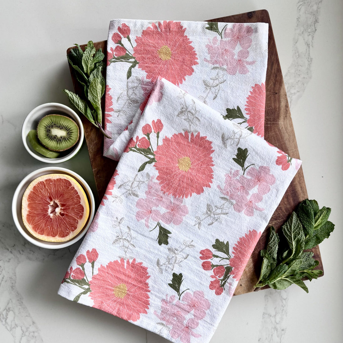 Coral Floral Tea Towel