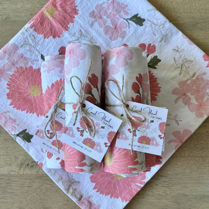 Coral Floral Tea Towel