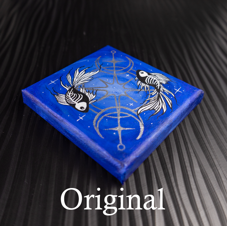 Pisces Skeleton Betta Fish Print with Celestial Moon Accents, Zodiac Series