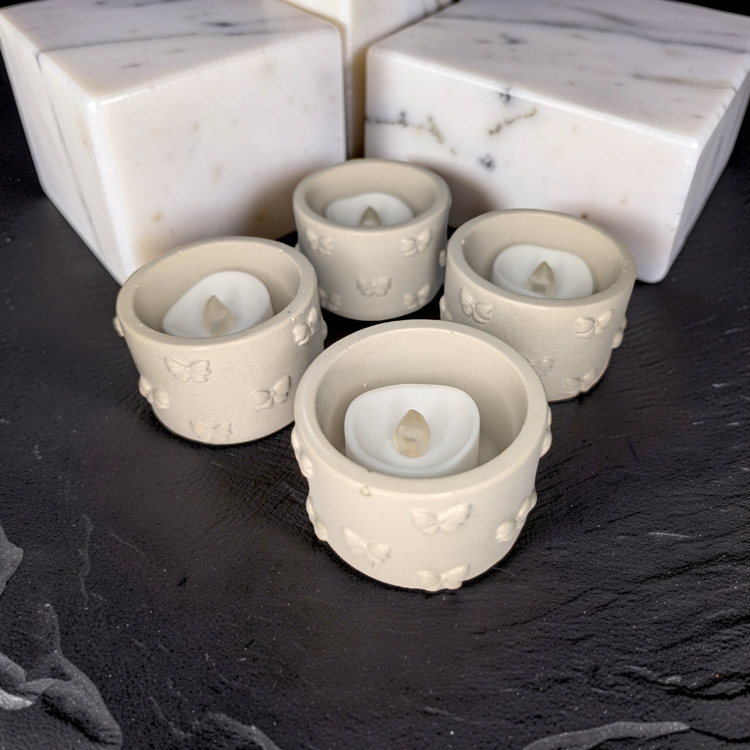 Concrete Bow Candle Holder, Cute Coquette Mini Planter, Aesthetic Tea Light Votive Holder, Small Desk Organizer &amp; Catchall Dish, Ribbon Decor