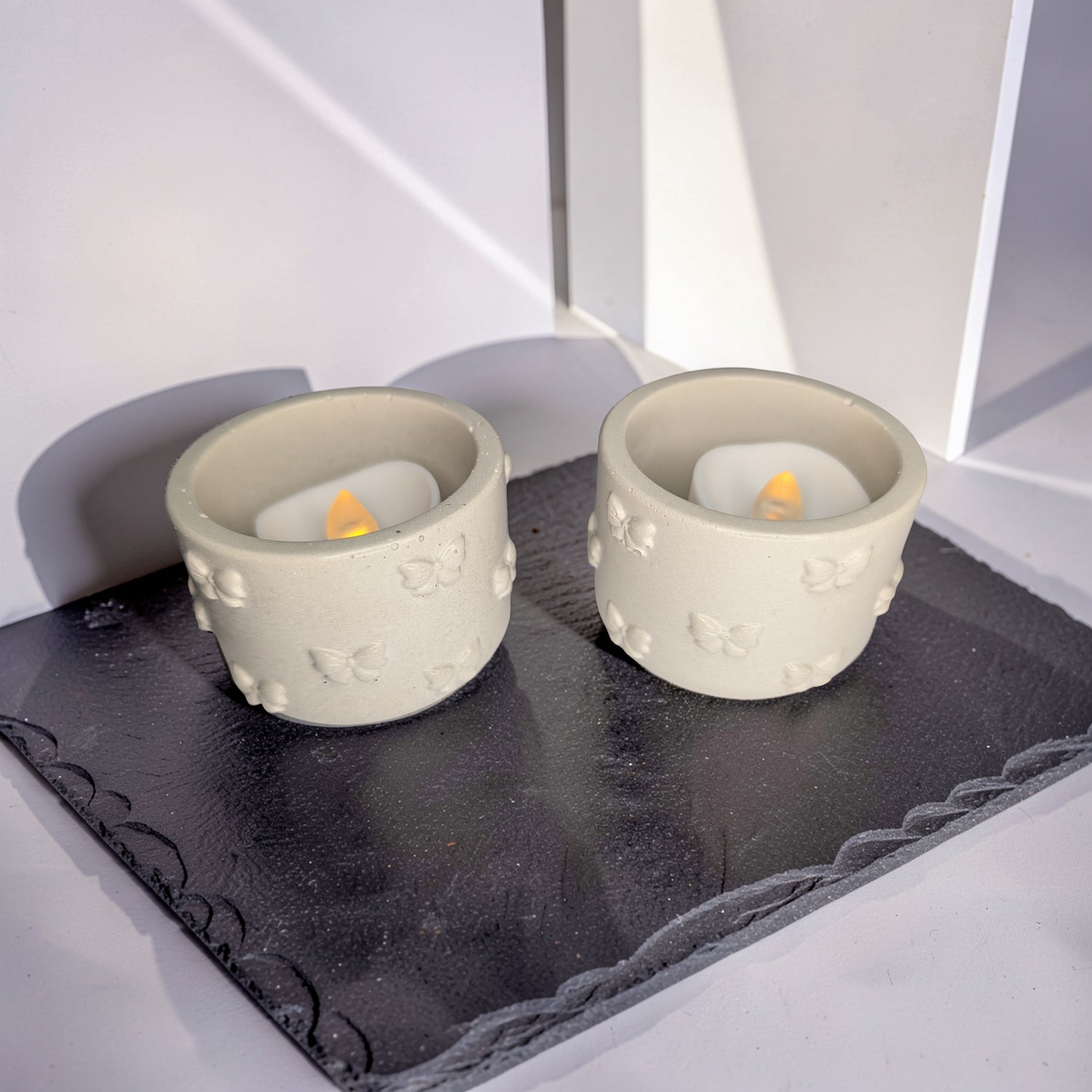 Concrete Bow Candle Holder, Cute Coquette Mini Planter, Aesthetic Tea Light Votive Holder, Small Desk Organizer &amp; Catchall Dish, Ribbon Decor