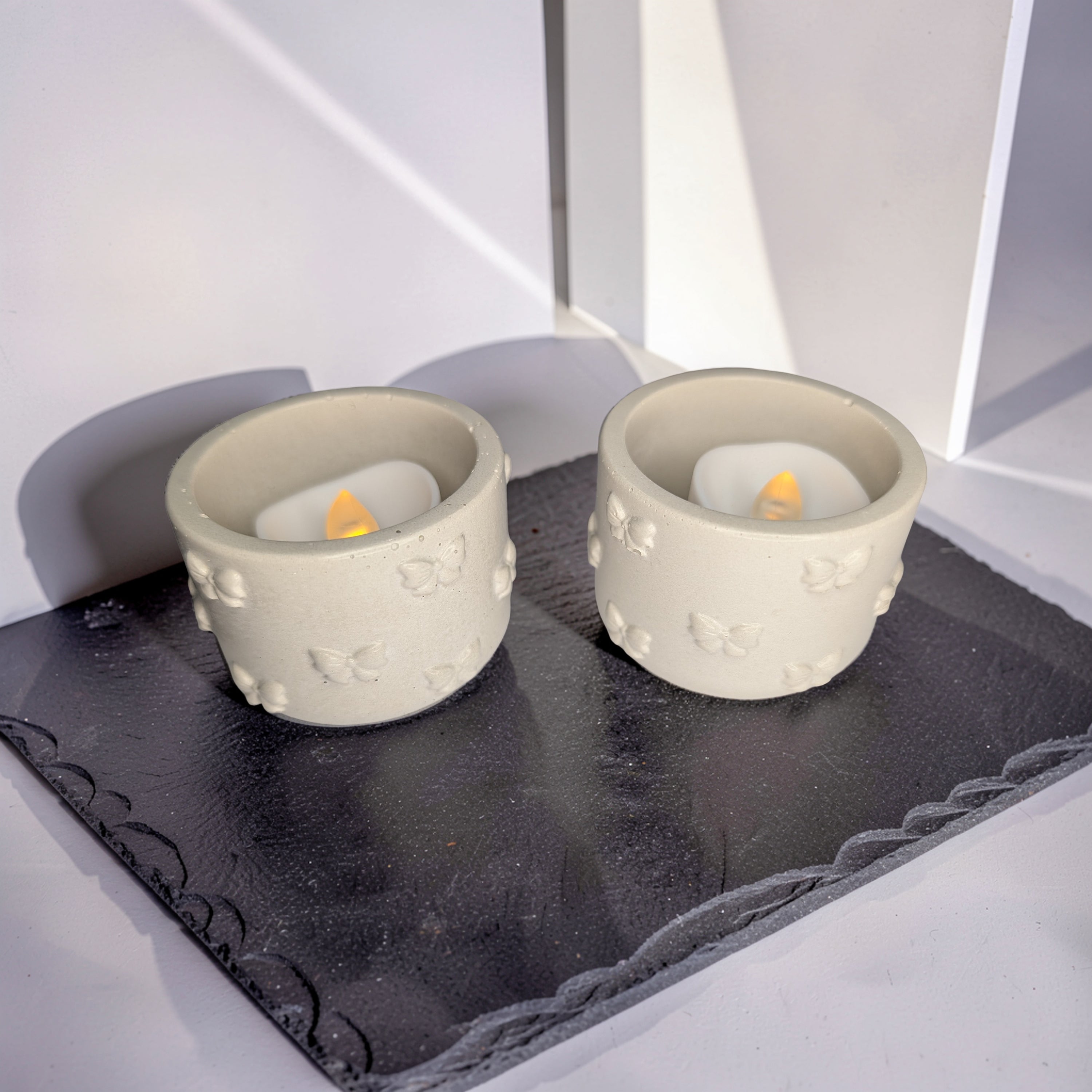 Concrete Bow Candle Holder, Cute Coquette Mini Planter, Aesthetic Tea Light Votive Holder, Small Desk Organizer &amp; Catchall Dish, Ribbon Decor