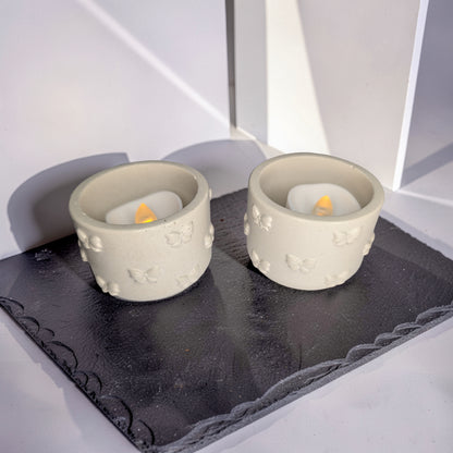 Concrete Bow Candle Holder, Cute Coquette Mini Planter, Aesthetic Tea Light Votive Holder, Small Desk Organizer &amp; Catchall Dish, Ribbon Decor