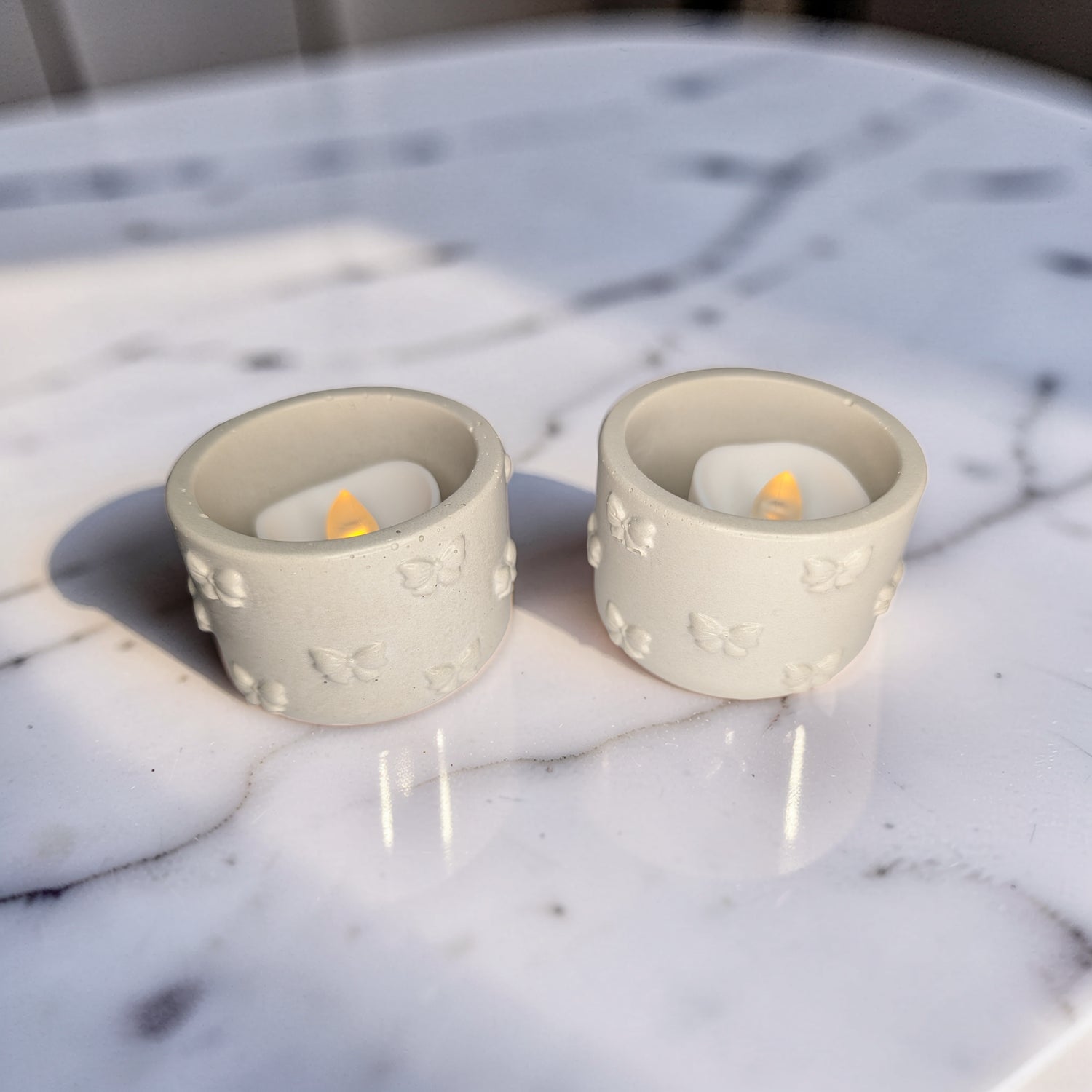 Concrete Bow Candle Holder, Cute Coquette Mini Planter, Aesthetic Tea Light Votive Holder, Small Desk Organizer &amp; Catchall Dish, Ribbon Decor