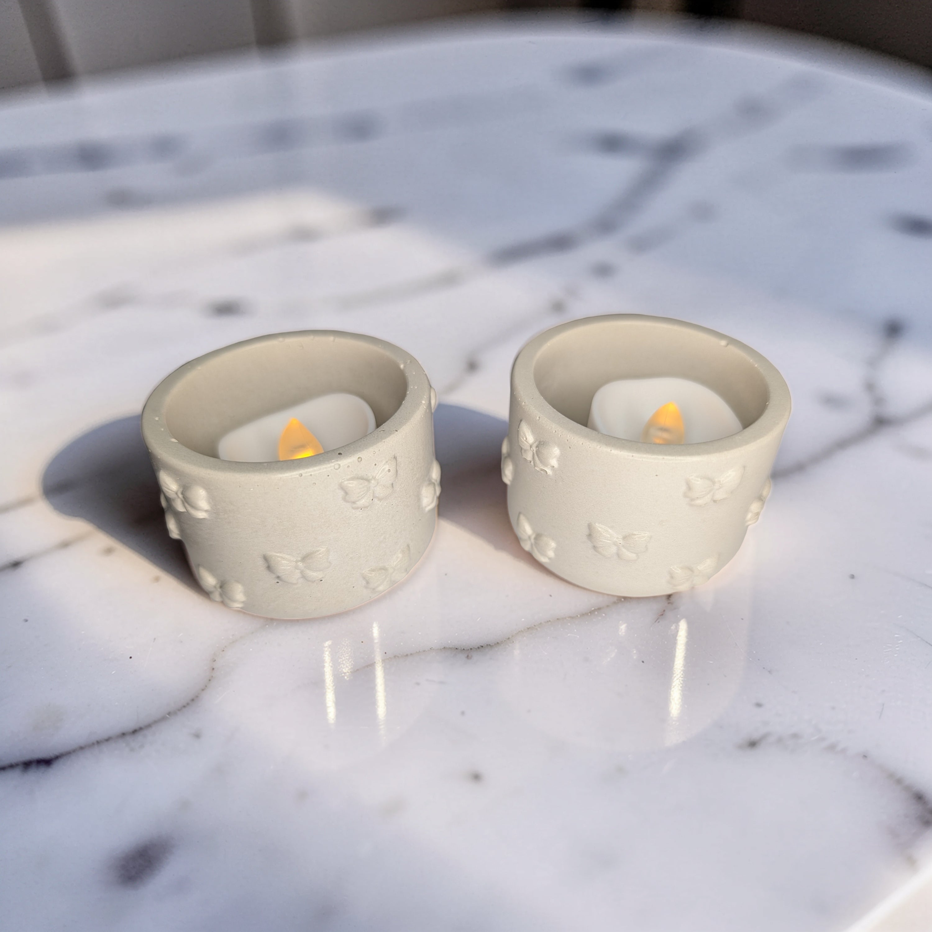 Concrete Bow Candle Holder, Cute Coquette Mini Planter, Aesthetic Tea Light Votive Holder, Small Desk Organizer &amp; Catchall Dish, Ribbon Decor