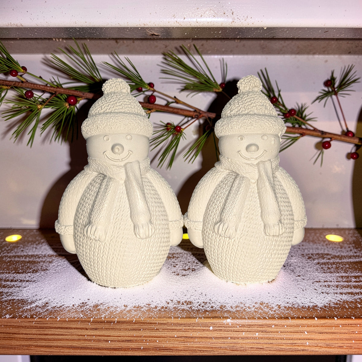 Concrete Snowman Figurine, Knit Sweater Winter Decor, DIY Paint Blank, Tiered Tray Christmas Snowmen Set